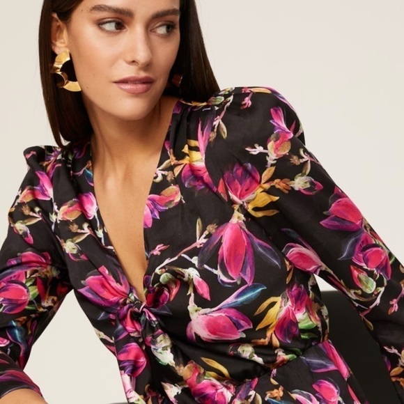 DELFI Collective Black Pink Floral Tie Front Lindsay Dress - Picture 4 of 12